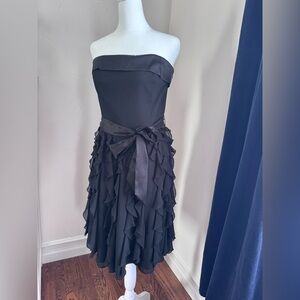 White House Black Market Strapless Black Dress with Ruffles